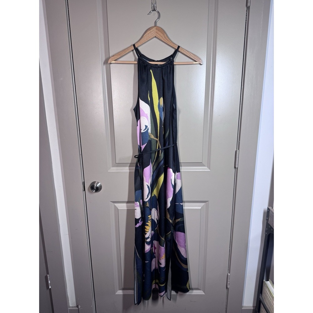 Ted Baker Dress Multi Floral Halter Neck Tunic With Side Slits Sz 4